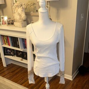 We The Free White Long Sleeve Top with Gold Details